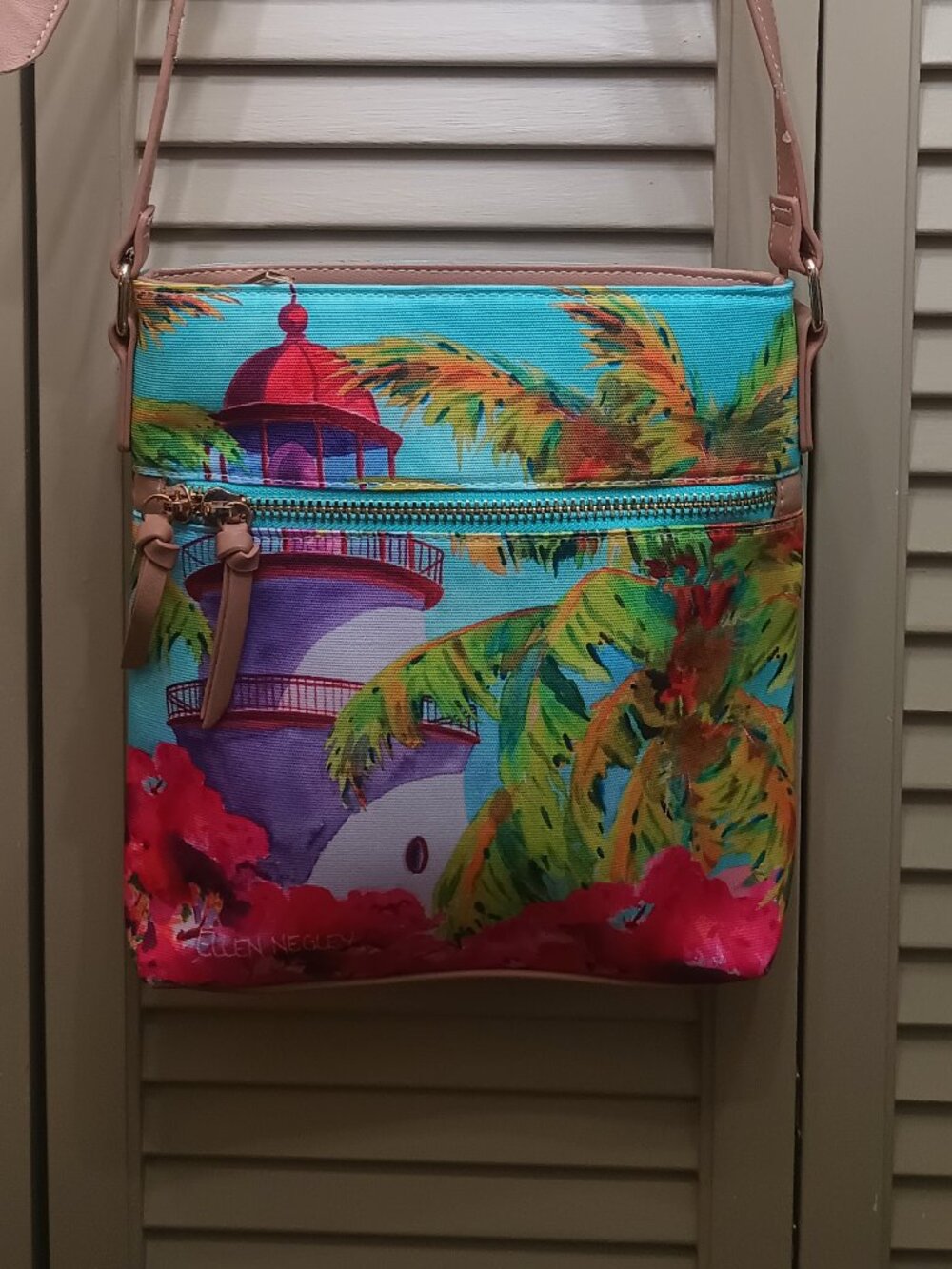 Ellen Negley Colorful Tropical Pattern Crossbody Bag